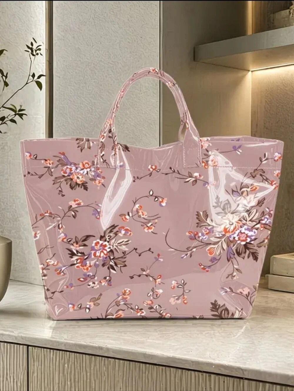 Wimen Elegant PVC Bag Floral Daily Commute Tote Hand Bag